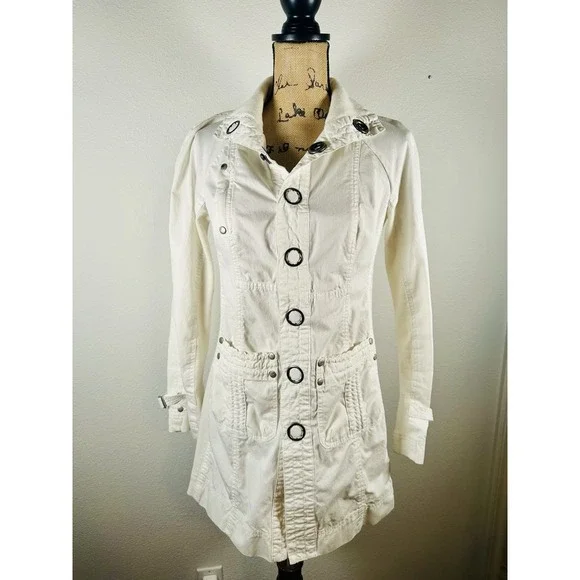 Free People Snap Down Trench Coat Womens 4 Cream White Overcoat - Picture 5 of 14